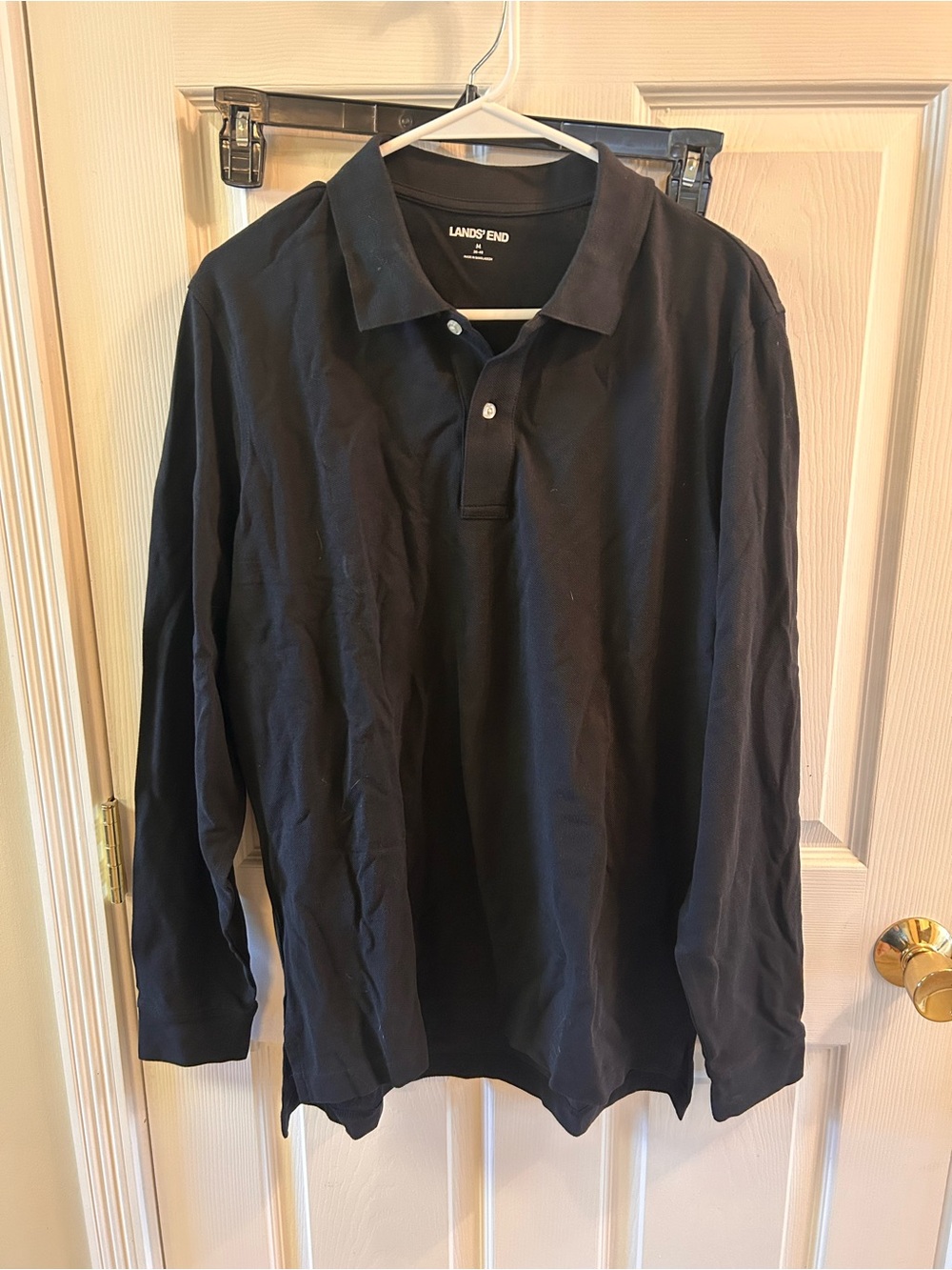 Lands' End Men’s Long-Sleeve Polo — Black